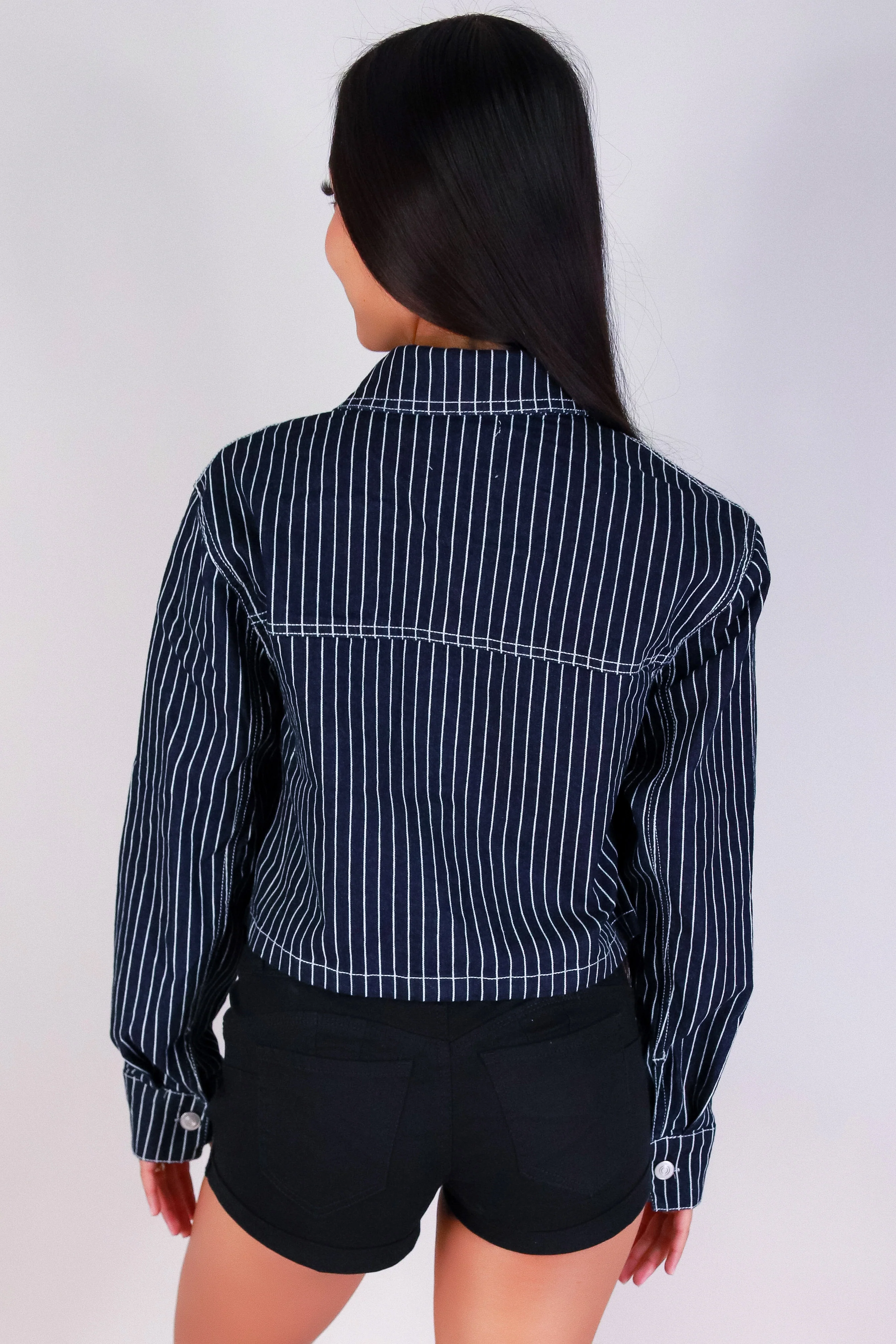 DEEP BLUE STRIPED DENIM JACKET - Image 3